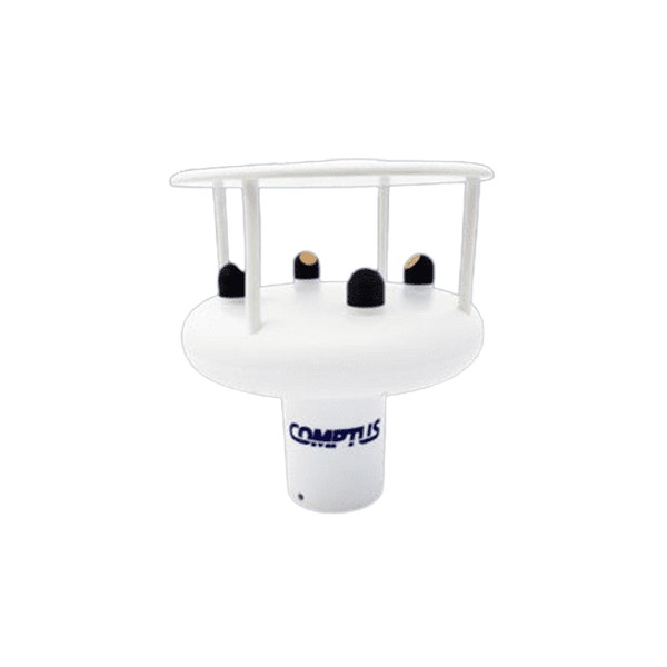 Comptus ultrasonic wind sensor with a protective white housing for measuring wind speed and direction.